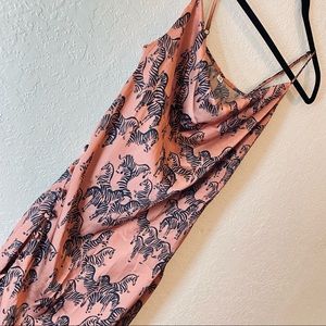 Satin Zebra Print Split Thigh Cami Dress